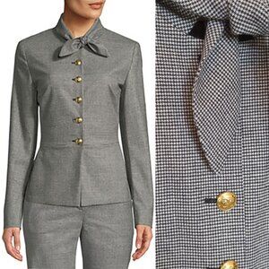 Escada Wool Houndstooth Tie-Neck Fitted Blazer Jacket
